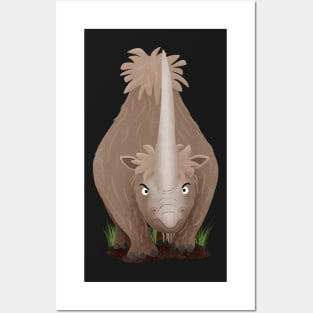 Cute woolly rhino elasmotherium cartoon Posters and Art